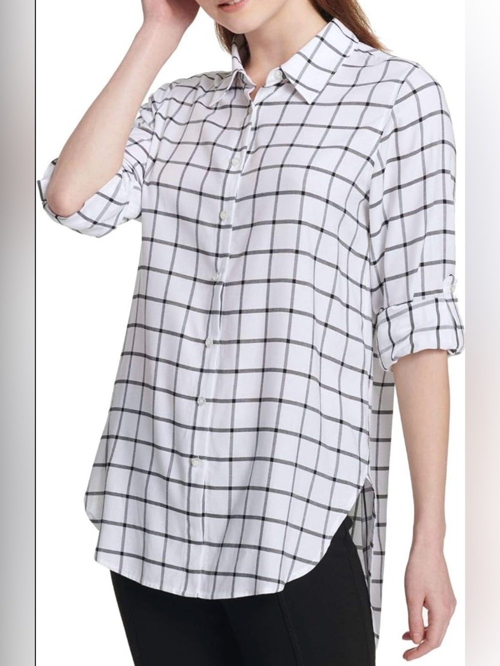 Calvin Klein Windowpane Boyfriend Tunic button down